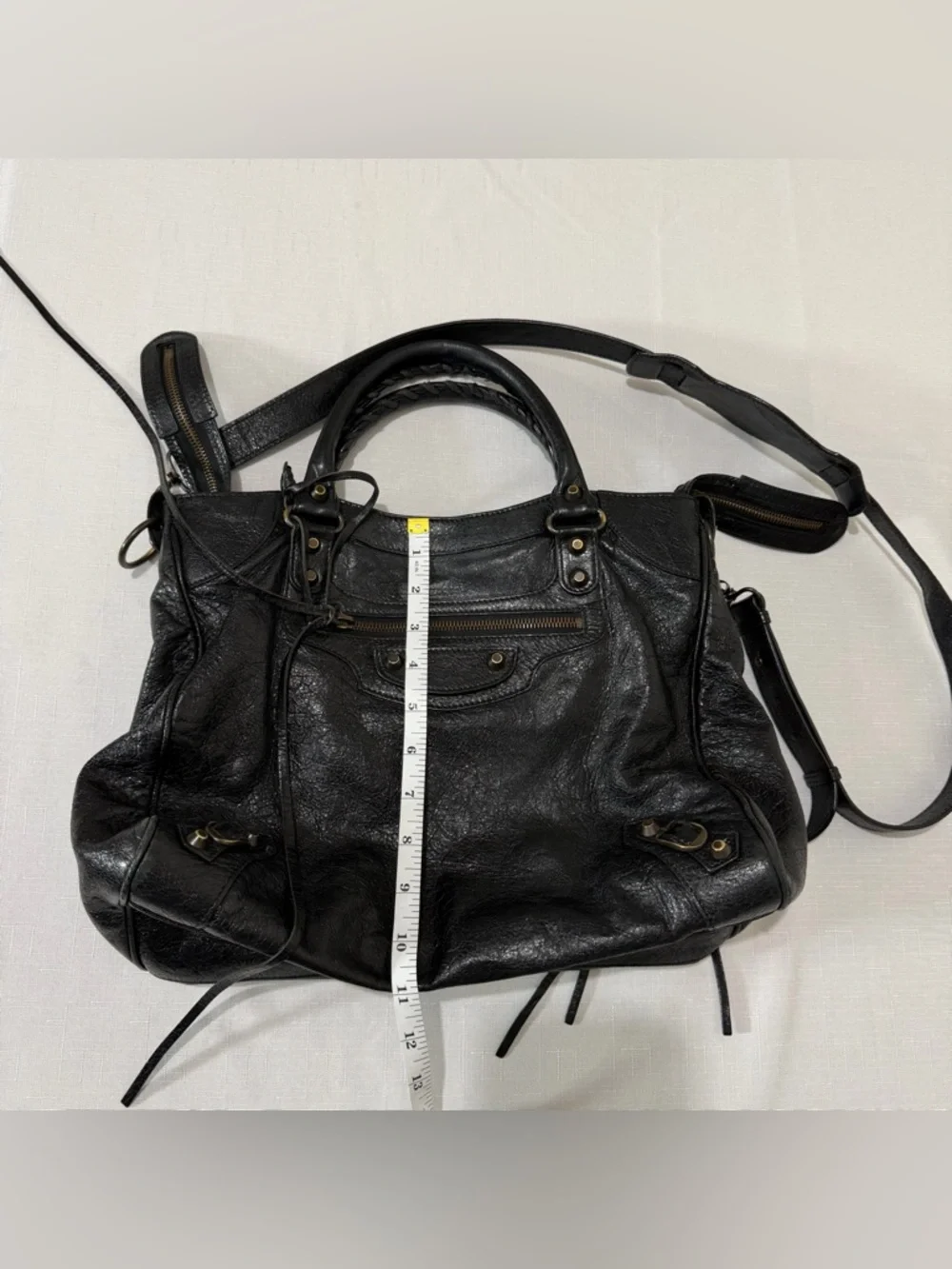 Balenciaga Classic Velo Black Leather Bag Aged Brass Moto Crossbody - Picture 10 of 16